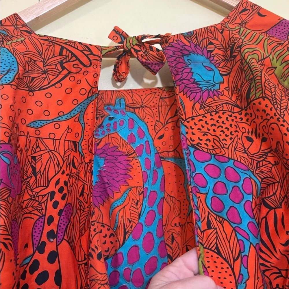 Vintage Design House Open Tie-Back Square Neck Hidden Safari Animal Top Shirt - Picture 13 of 15